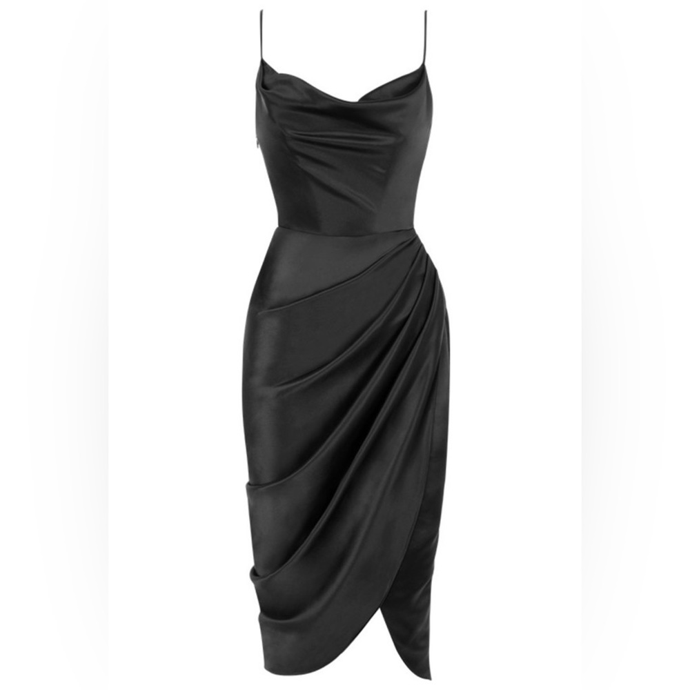 House of CB BLACK SATIN BALCONY CORSET DRESS in Reva
